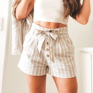 Abercrombie and Fitch White and Cream Tan High Waist Button Shorts